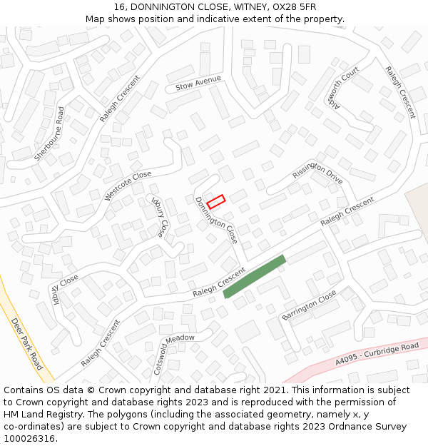 16, DONNINGTON CLOSE, WITNEY, OX28 5FR: Location map and indicative extent of plot