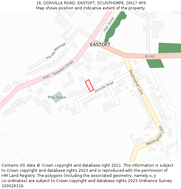 16, DONVILLE ROAD, EASTOFT, SCUNTHORPE, DN17 4PS: Location map and indicative extent of plot