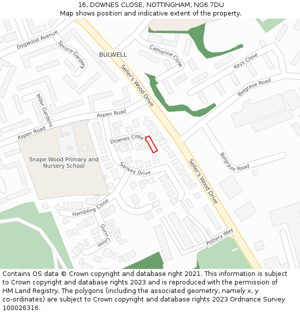 16, DOWNES CLOSE, NOTTINGHAM, NG6 7DU: Location map and indicative extent of plot