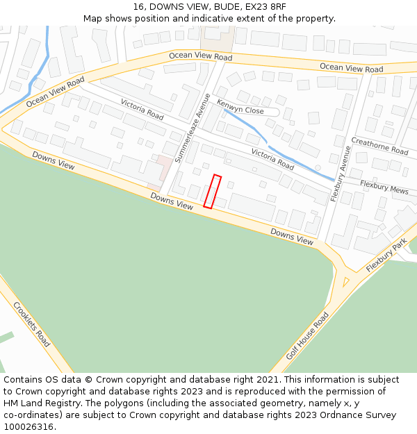 16, DOWNS VIEW, BUDE, EX23 8RF: Location map and indicative extent of plot