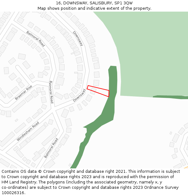 16, DOWNSWAY, SALISBURY, SP1 3QW: Location map and indicative extent of plot