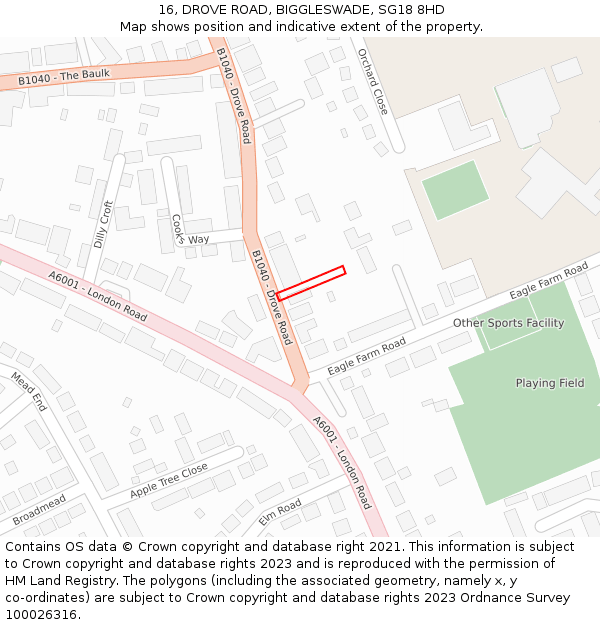 16, DROVE ROAD, BIGGLESWADE, SG18 8HD: Location map and indicative extent of plot