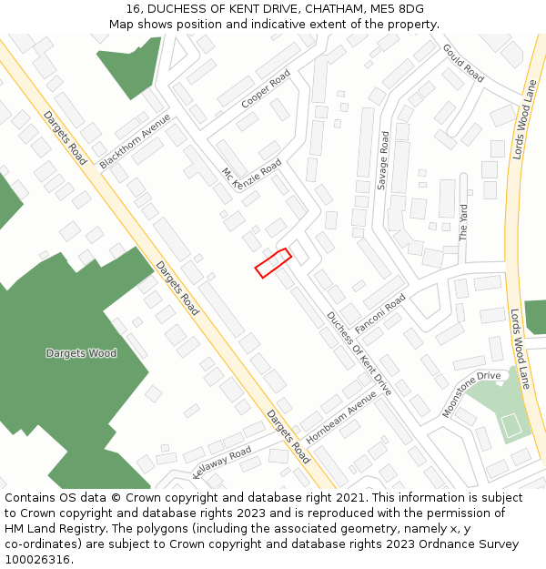16, DUCHESS OF KENT DRIVE, CHATHAM, ME5 8DG: Location map and indicative extent of plot