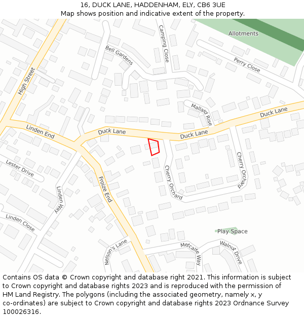 16, DUCK LANE, HADDENHAM, ELY, CB6 3UE: Location map and indicative extent of plot