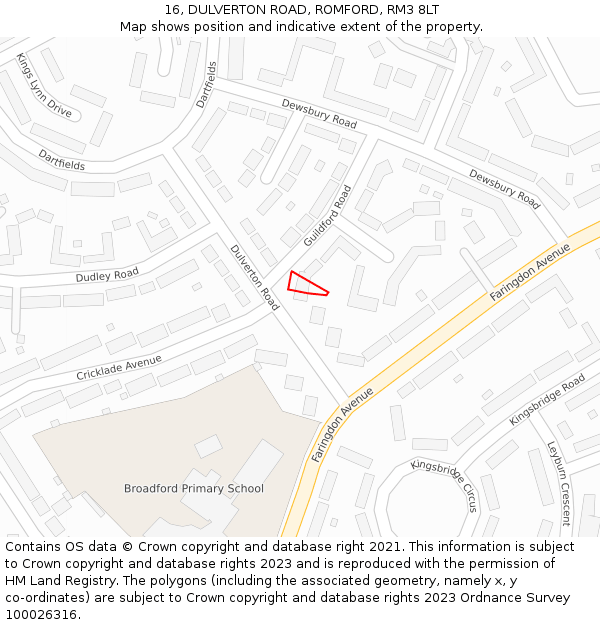 16, DULVERTON ROAD, ROMFORD, RM3 8LT: Location map and indicative extent of plot