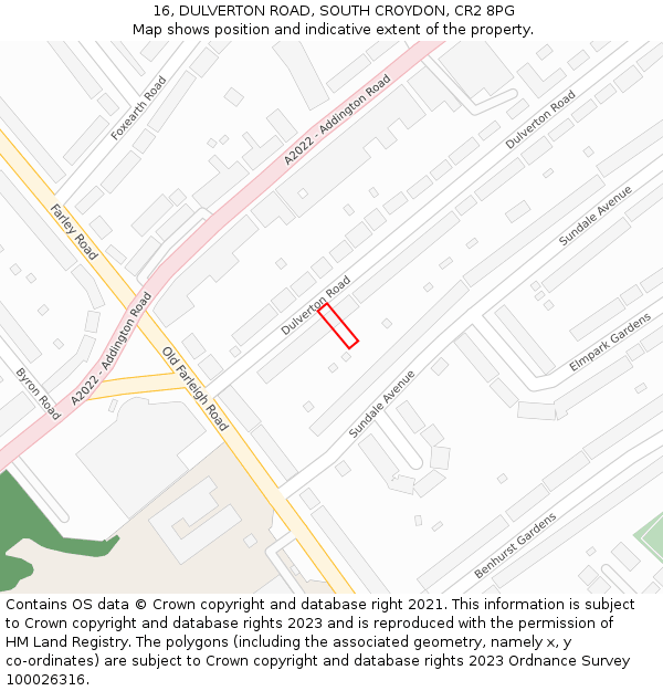 16, DULVERTON ROAD, SOUTH CROYDON, CR2 8PG: Location map and indicative extent of plot