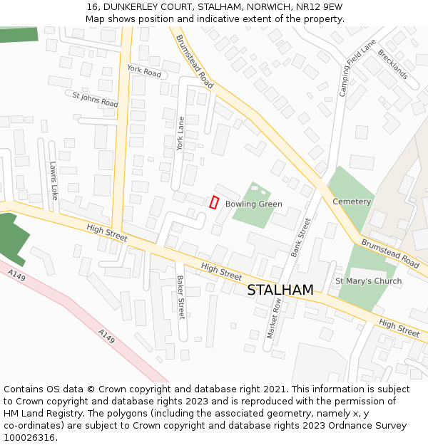 16, DUNKERLEY COURT, STALHAM, NORWICH, NR12 9EW: Location map and indicative extent of plot