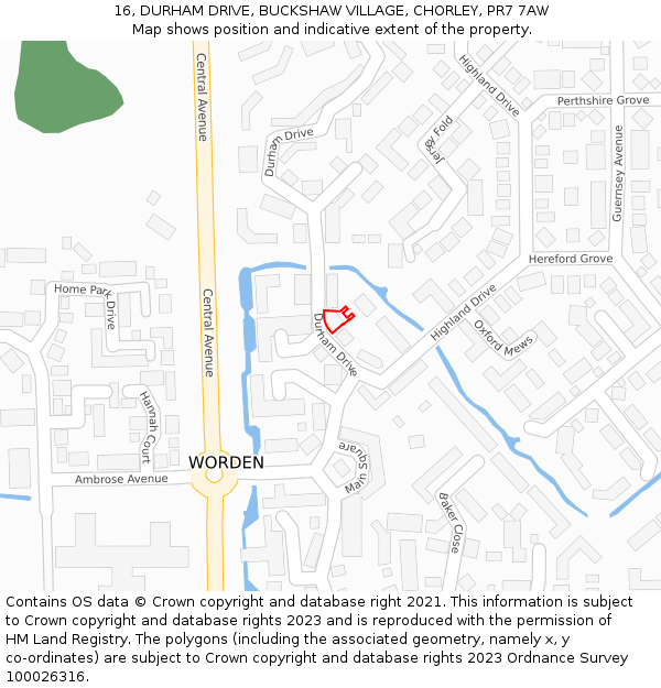 16, DURHAM DRIVE, BUCKSHAW VILLAGE, CHORLEY, PR7 7AW: Location map and indicative extent of plot