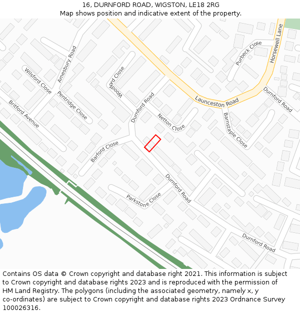 16, DURNFORD ROAD, WIGSTON, LE18 2RG: Location map and indicative extent of plot