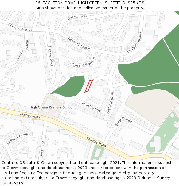 16, EAGLETON DRIVE, HIGH GREEN, SHEFFIELD, S35 4DS: Location map and indicative extent of plot