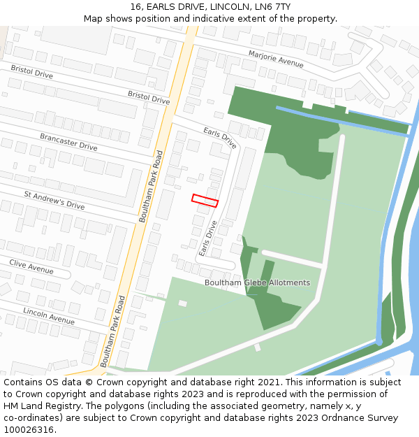 16, EARLS DRIVE, LINCOLN, LN6 7TY: Location map and indicative extent of plot