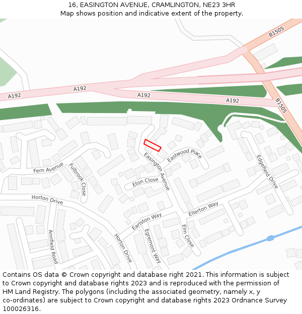 16, EASINGTON AVENUE, CRAMLINGTON, NE23 3HR: Location map and indicative extent of plot