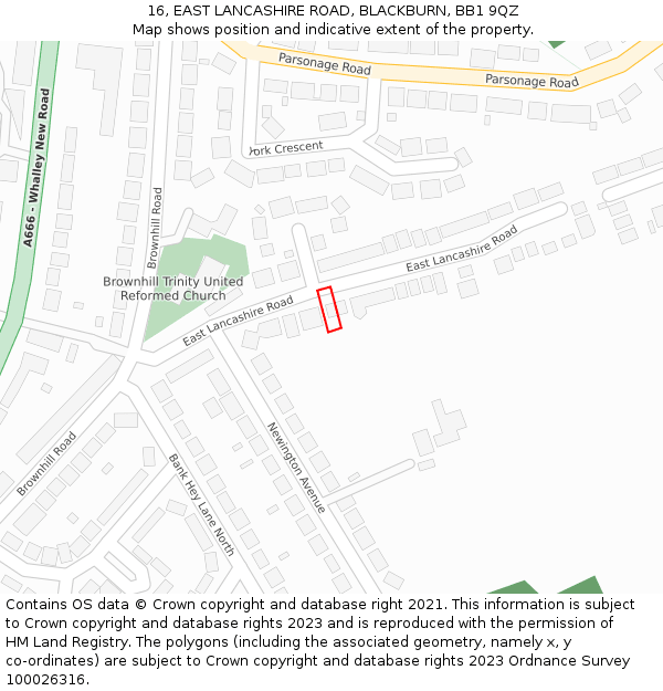 16, EAST LANCASHIRE ROAD, BLACKBURN, BB1 9QZ: Location map and indicative extent of plot