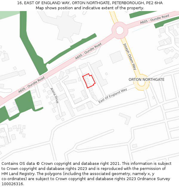 16, EAST OF ENGLAND WAY, ORTON NORTHGATE, PETERBOROUGH, PE2 6HA: Location map and indicative extent of plot