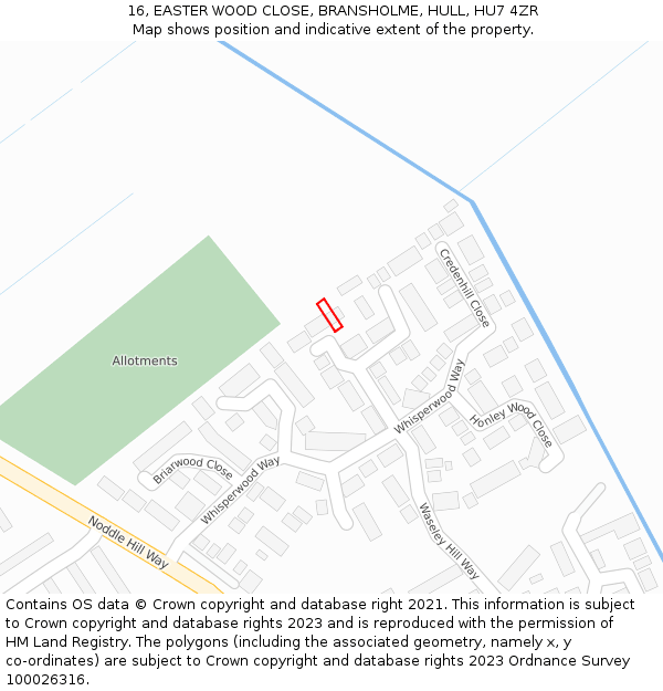16, EASTER WOOD CLOSE, BRANSHOLME, HULL, HU7 4ZR: Location map and indicative extent of plot