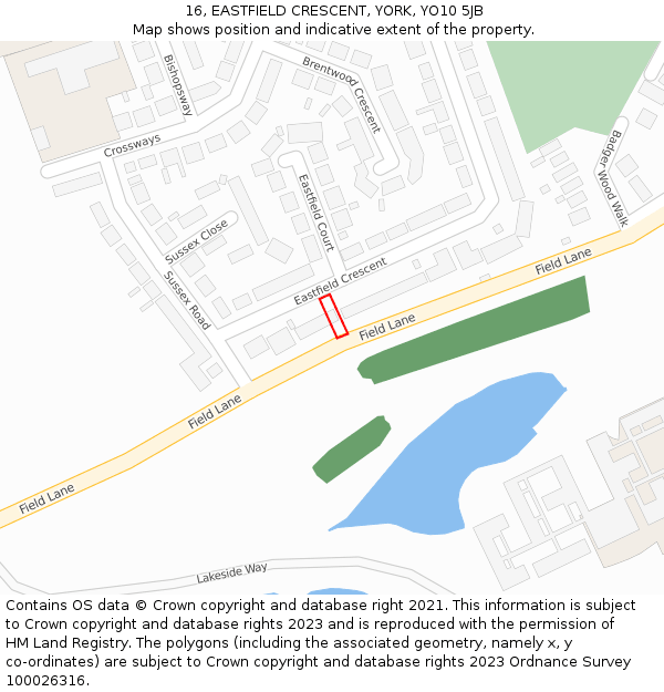 16, EASTFIELD CRESCENT, YORK, YO10 5JB: Location map and indicative extent of plot