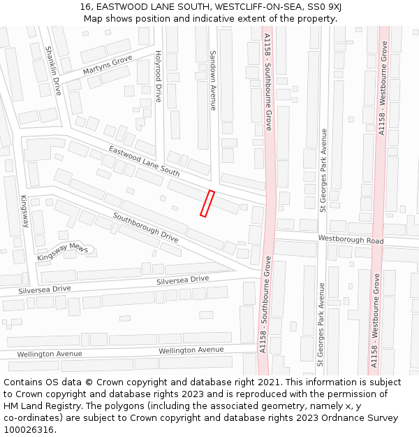 16, EASTWOOD LANE SOUTH, WESTCLIFF-ON-SEA, SS0 9XJ: Location map and indicative extent of plot