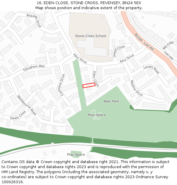 16, EDEN CLOSE, STONE CROSS, PEVENSEY, BN24 5EX: Location map and indicative extent of plot