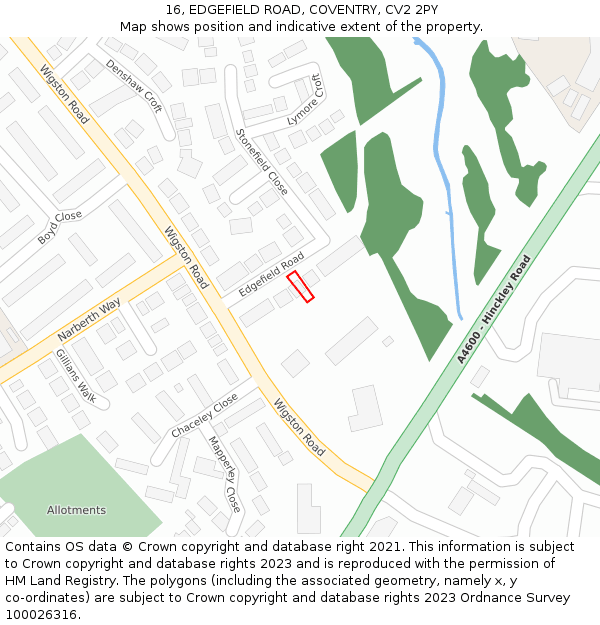 16, EDGEFIELD ROAD, COVENTRY, CV2 2PY: Location map and indicative extent of plot