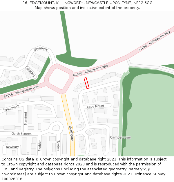 16, EDGEMOUNT, KILLINGWORTH, NEWCASTLE UPON TYNE, NE12 6GG: Location map and indicative extent of plot