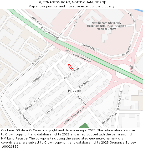 16, EDNASTON ROAD, NOTTINGHAM, NG7 2JF: Location map and indicative extent of plot