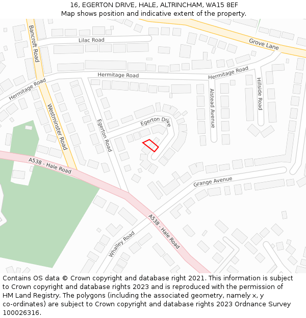 16, EGERTON DRIVE, HALE, ALTRINCHAM, WA15 8EF: Location map and indicative extent of plot