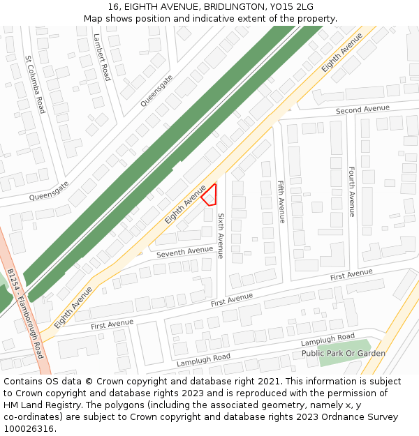 16, EIGHTH AVENUE, BRIDLINGTON, YO15 2LG: Location map and indicative extent of plot