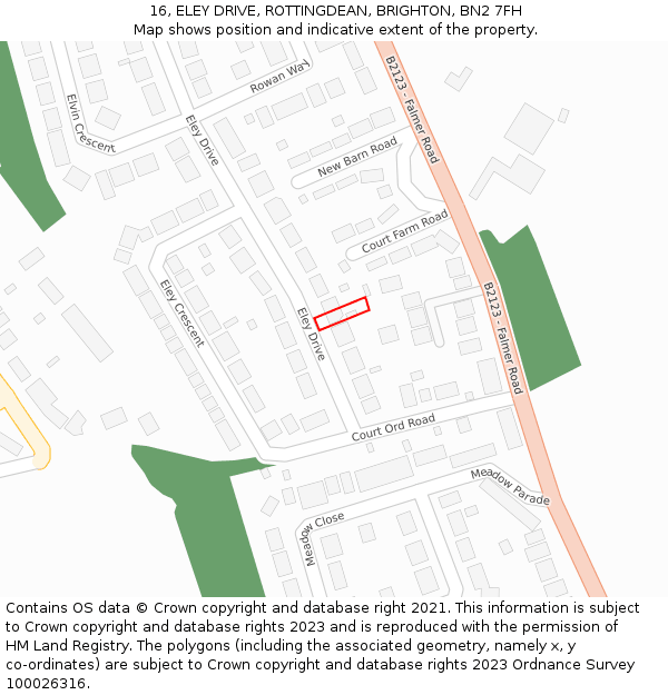 16, ELEY DRIVE, ROTTINGDEAN, BRIGHTON, BN2 7FH: Location map and indicative extent of plot