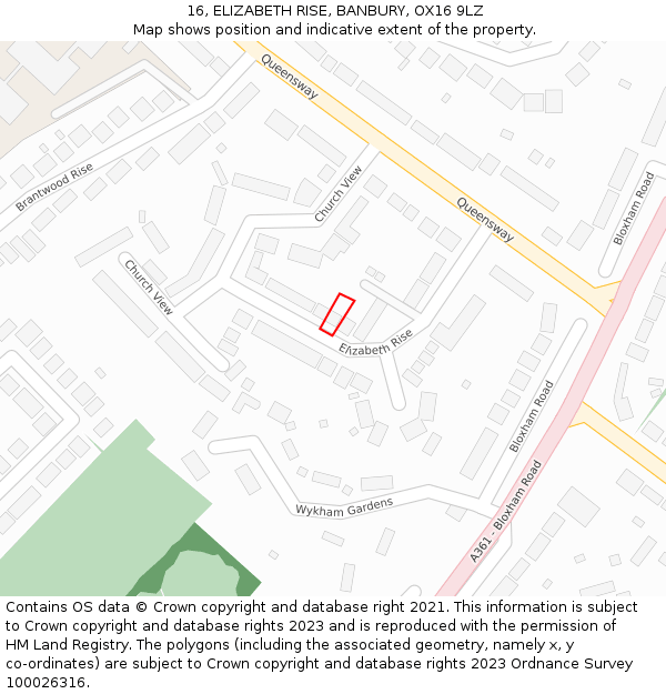 16, ELIZABETH RISE, BANBURY, OX16 9LZ: Location map and indicative extent of plot