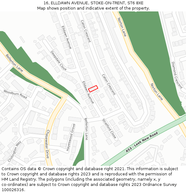 16, ELLDAWN AVENUE, STOKE-ON-TRENT, ST6 8XE: Location map and indicative extent of plot