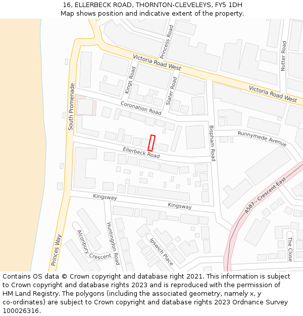 16, ELLERBECK ROAD, THORNTON-CLEVELEYS, FY5 1DH: Location map and indicative extent of plot