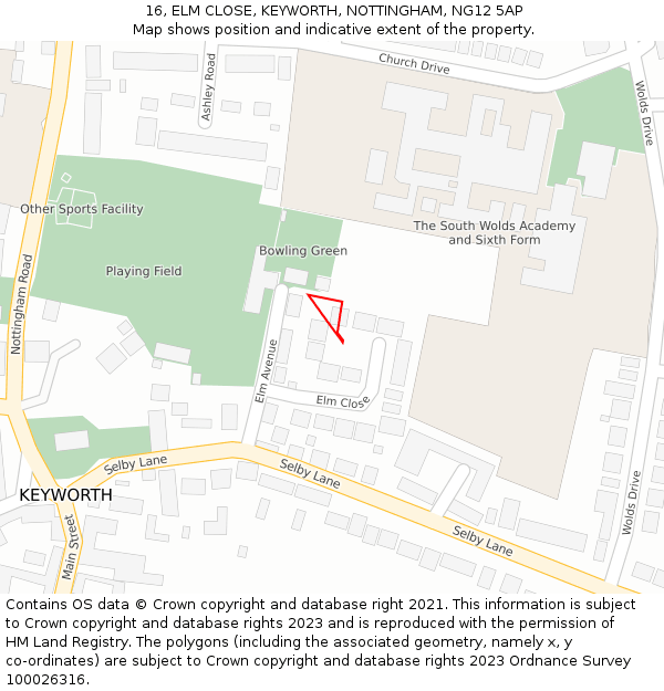 16, ELM CLOSE, KEYWORTH, NOTTINGHAM, NG12 5AP: Location map and indicative extent of plot