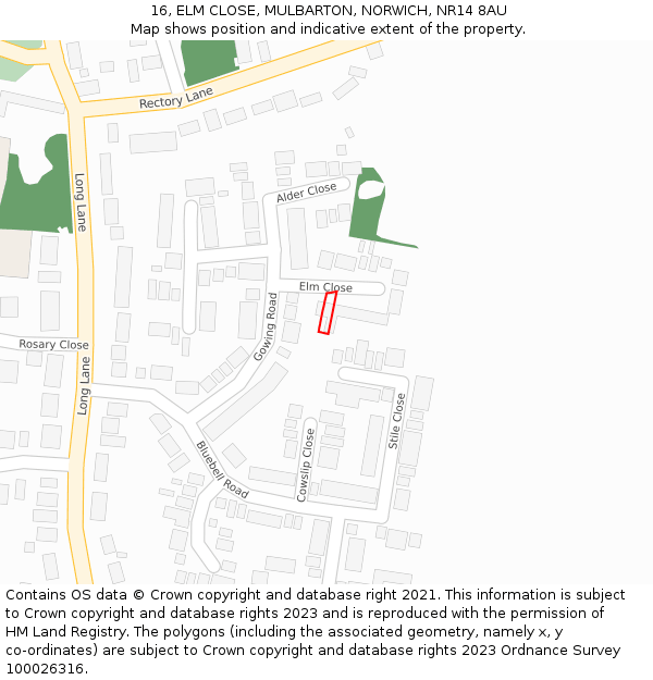 16, ELM CLOSE, MULBARTON, NORWICH, NR14 8AU: Location map and indicative extent of plot