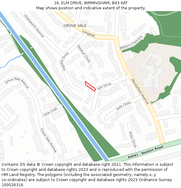 16, ELM DRIVE, BIRMINGHAM, B43 6AT: Location map and indicative extent of plot