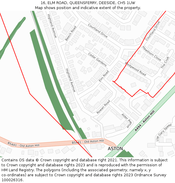 16, ELM ROAD, QUEENSFERRY, DEESIDE, CH5 1UW: Location map and indicative extent of plot
