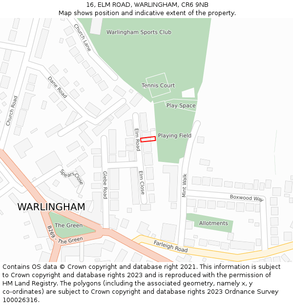 16, ELM ROAD, WARLINGHAM, CR6 9NB: Location map and indicative extent of plot