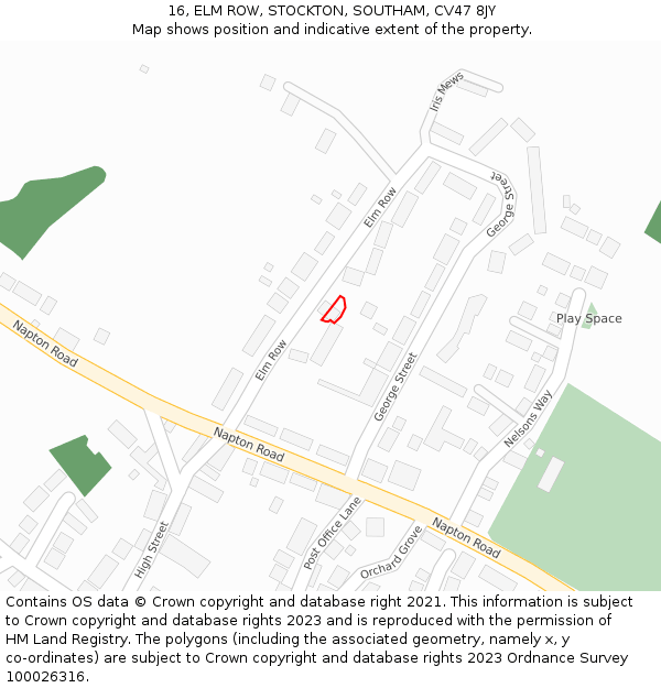 16, ELM ROW, STOCKTON, SOUTHAM, CV47 8JY: Location map and indicative extent of plot