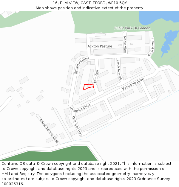 16, ELM VIEW, CASTLEFORD, WF10 5QY: Location map and indicative extent of plot