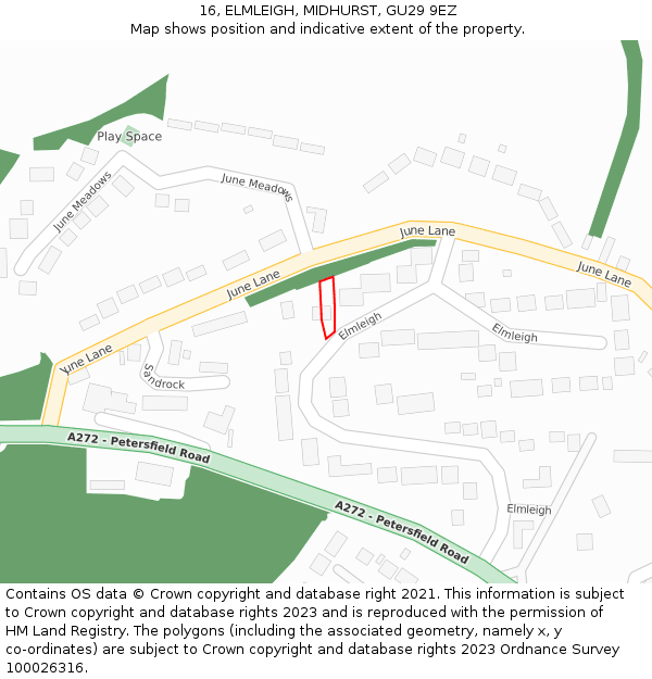 16, ELMLEIGH, MIDHURST, GU29 9EZ: Location map and indicative extent of plot