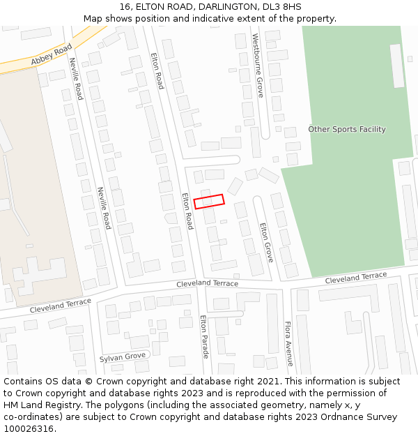 16, ELTON ROAD, DARLINGTON, DL3 8HS: Location map and indicative extent of plot