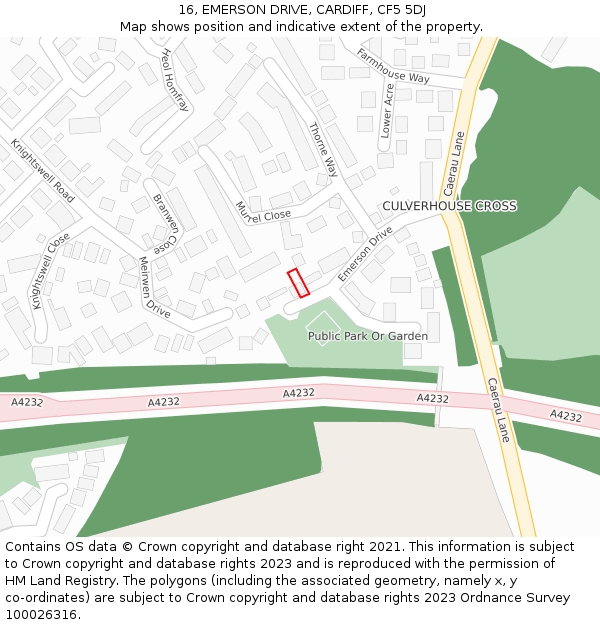 16, EMERSON DRIVE, CARDIFF, CF5 5DJ: Location map and indicative extent of plot