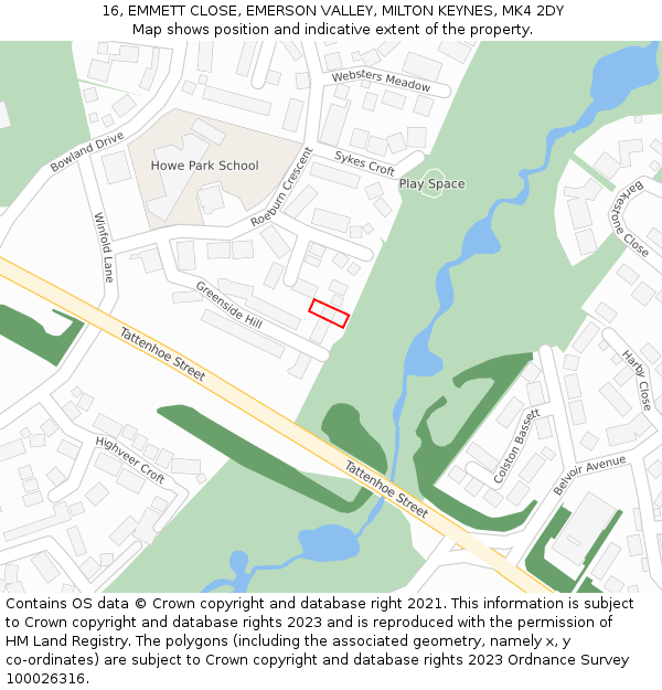 16, EMMETT CLOSE, EMERSON VALLEY, MILTON KEYNES, MK4 2DY: Location map and indicative extent of plot