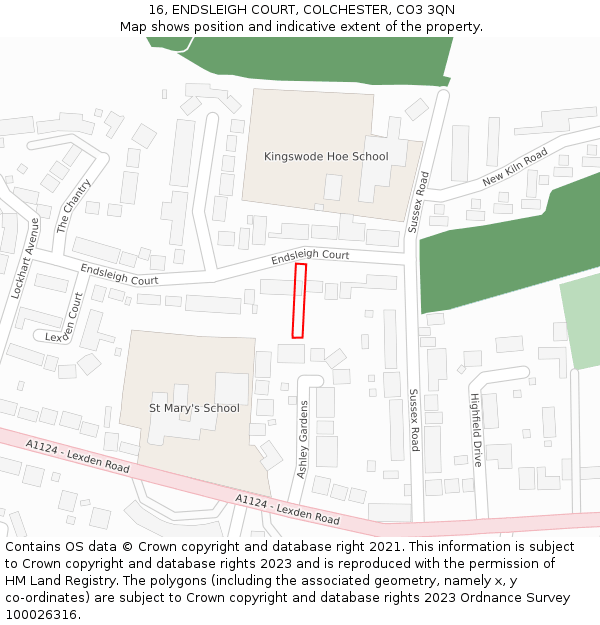 16, ENDSLEIGH COURT, COLCHESTER, CO3 3QN: Location map and indicative extent of plot