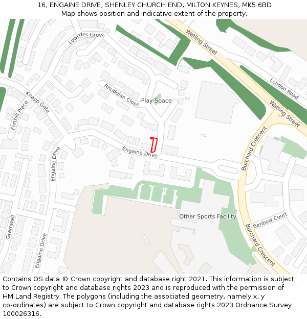 16, ENGAINE DRIVE, SHENLEY CHURCH END, MILTON KEYNES, MK5 6BD: Location map and indicative extent of plot