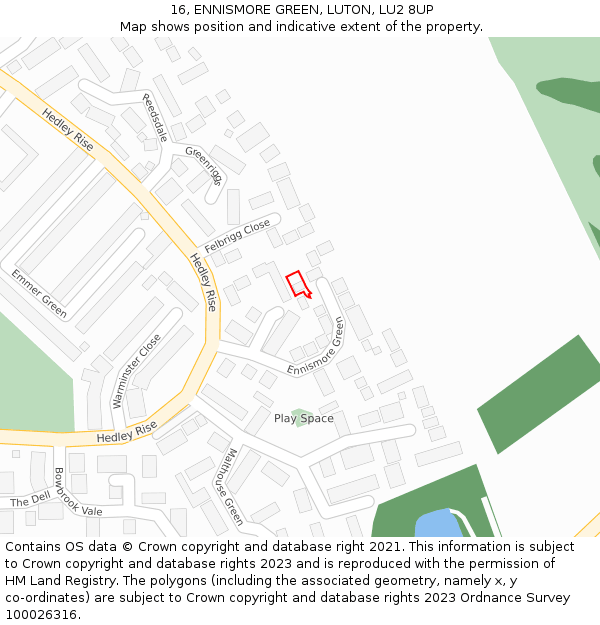 16, ENNISMORE GREEN, LUTON, LU2 8UP: Location map and indicative extent of plot