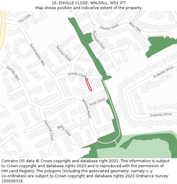 16, ENVILLE CLOSE, WALSALL, WS3 3TT: Location map and indicative extent of plot