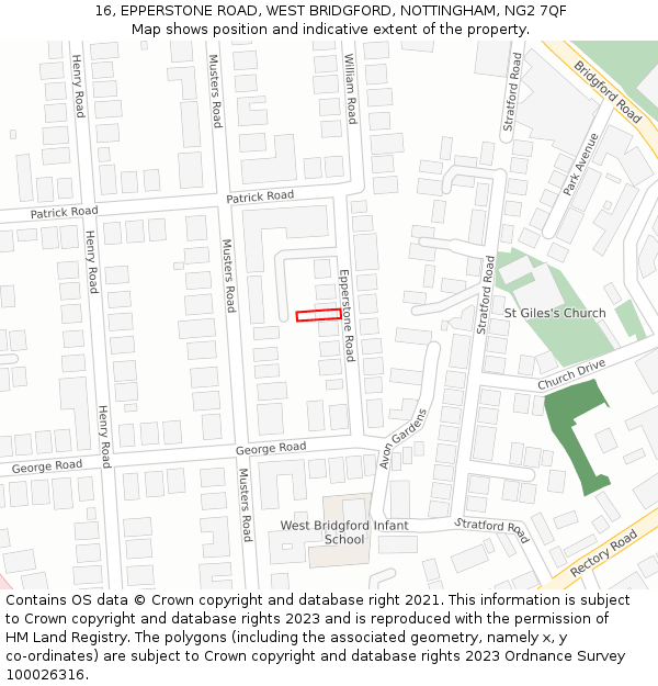 16, EPPERSTONE ROAD, WEST BRIDGFORD, NOTTINGHAM, NG2 7QF: Location map and indicative extent of plot