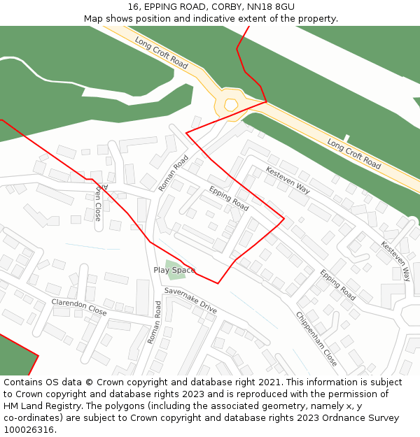 16, EPPING ROAD, CORBY, NN18 8GU: Location map and indicative extent of plot