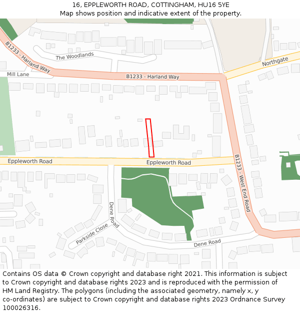 16, EPPLEWORTH ROAD, COTTINGHAM, HU16 5YE: Location map and indicative extent of plot