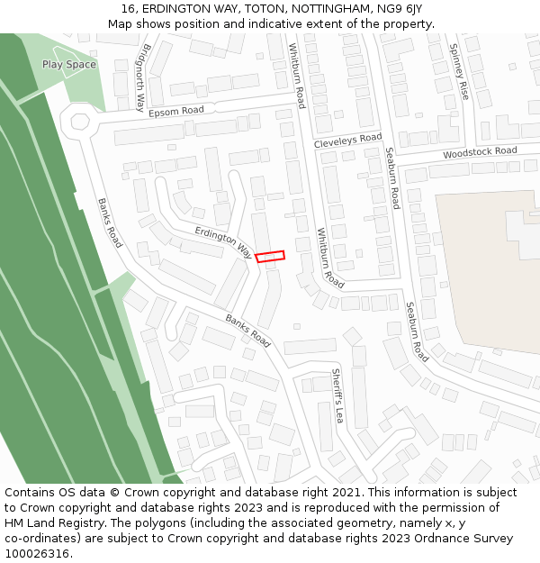 16, ERDINGTON WAY, TOTON, NOTTINGHAM, NG9 6JY: Location map and indicative extent of plot